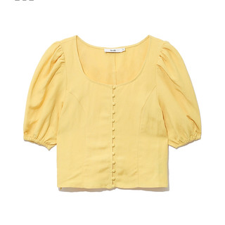 it b+ab女装泡泡袖上衣2021夏季新品优雅气质单排扣合身1310IG（S、BLL/蓝色）