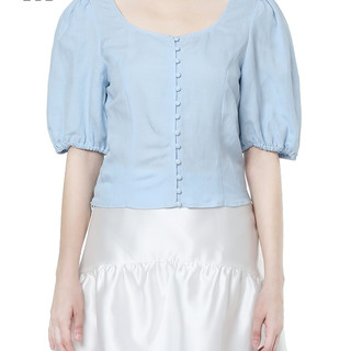 it b+ab女装泡泡袖上衣2021夏季新品优雅气质单排扣合身1310IG（S、BLL/蓝色）