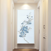 饰晴画意 新中式花卉壁画 荷花牡丹花挂画 繁花似锦 50x100cm 油画布 黑色框