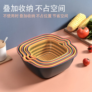 鸿迪 6件套洗菜篮 双层沥水篮 洗菜盆厨房用品大号菜篮子加厚多功能水槽洗水果漏水篮 粉白撞色[大+中+小6件套]