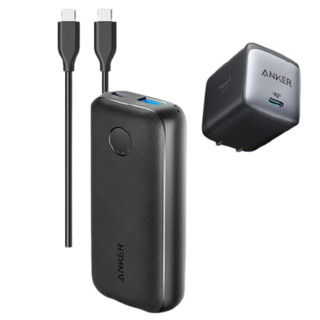 Anker 安克 A1246 便携充电宝 黑色 10000mAh USB-C USB-A 22.5W 双向快充+A2663 手机充电器 Type-C 65W 黑色