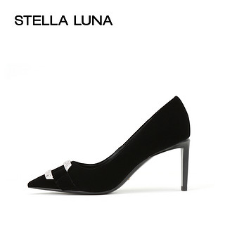 STELLA LUNA秋季新款尖头方扣水钻细跟高跟鞋婚鞋