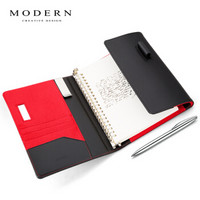 MODERN CREATIVE DESIGN Modern商务记事笔高档 创意日记本笔记本时尚办公文具 随身会议活页本带笔公司企业定制LOGO 黑红色