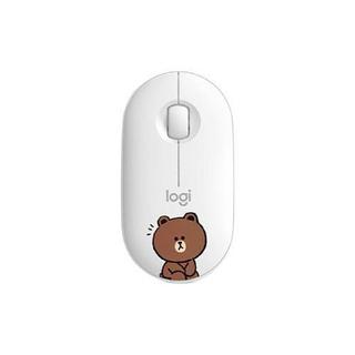 logitech 罗技 Pebble 2.4G蓝牙 双模无线鼠标 1000DPI 布朗熊+卡通鼠标垫+鼠标袋