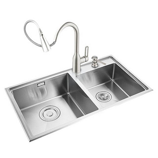 MOEN 摩恩 手工厨房水槽双槽套装 加厚加大双槽 850mm