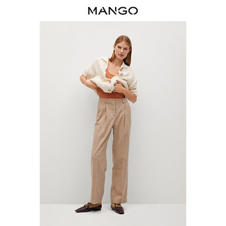 MANGO女装开衫2021春夏新款直筒设计落肩车缝长袖拼接针织开衫