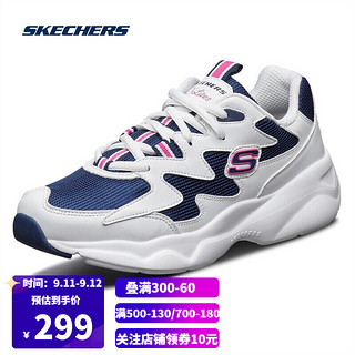 Skechers斯凯奇情侣鞋男女校园舒适小白鞋厚底缓震老爹鞋88888105 WNVP白色/海军蓝色/粉色(女款） 38.5