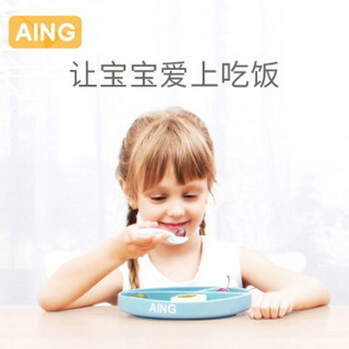 爱音（Aing） 儿童餐具宝宝分格餐盘硅胶吸盘碗勺套装婴儿防滑辅食碗 粉色餐盘+勺子