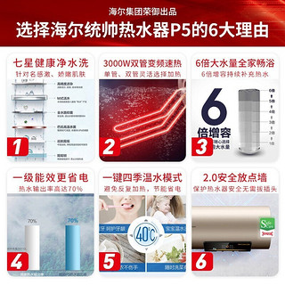 Leader 海尔出品电热水器60升家用速热式 防电墙一级能效净水洗 LES60H-P5金(2A)