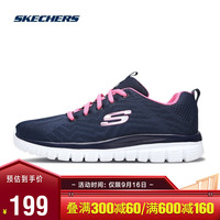 Skechers斯凯奇官方2021女款透气缓震运动轻便跑步鞋运动鞋12615/8730031 12615-NVHP 海军蓝色/桃红色 女款 38.5