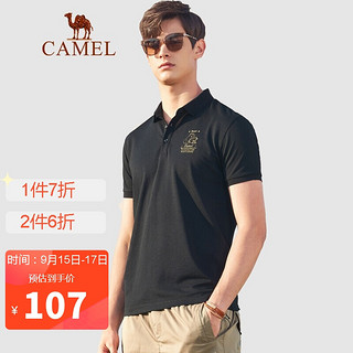 骆驼（CAMEL）男装 短袖Polo衫男2021夏季商务休闲刺绣翻领半袖上衣潮 XBB265066 黑色XXL