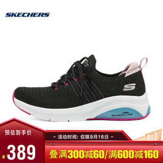 Skechers斯凯奇2021秋冬女时尚针织透气缓震轻盈运动跑步鞋 149647 149647-BKPR 黑色/紫色 37