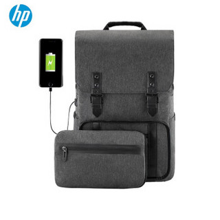 HP 惠普 电脑包15.6英寸双肩包男笔记本包商务休闲背包手包两用可拆卸包袋防泼水书包5MP11PA灰色