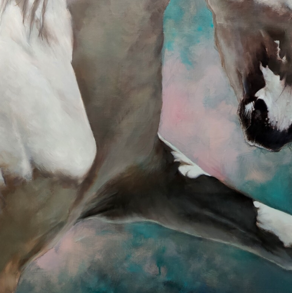 ARTMORN 墨斗鱼艺术 张勇 纯手绘骏马油画《白马1》90x60cm 布面油画 手工装裱