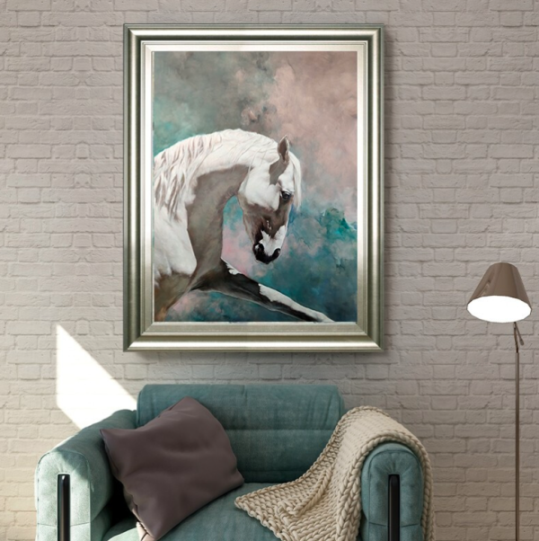 ARTMORN 墨斗鱼艺术 张勇 纯手绘骏马油画《白马1》90x60cm 布面油画 手工装裱