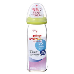 Pigeon 贝亲 母乳实感耐热玻璃奶瓶 240ml 宽口 浅绿色