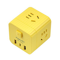 良工（lengon）含Type-c插座USB智能魔方无线电源插座插排插线板 一转四转换器4位2A1C罗马柱魔方转换器黄色