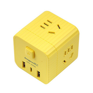 良工（lengon）含Type-c插座USB智能魔方无线电源插座插排插线板 一转四转换器4位2A1C罗马柱魔方转换器黄色