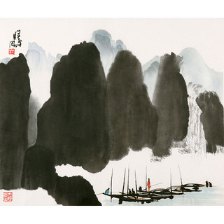 朶雲軒 林曦明 木版水印画《漓江雨后》画芯48.5x57.5cm 宣纸 山水风景画