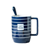 瓷魂 陶瓷杯 350ml 蓝色条纹