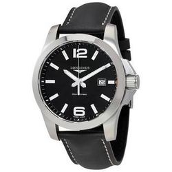 LONGINES 浪琴 Longines Conquest Black Dial Black Leather Mens 43mm Watch L37604563