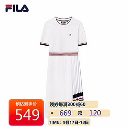 FILA 斐乐 官方女子连衣裙 2021年夏秋新款时尚针织拼接运动裙子  标准白-WT  155/76A/XS