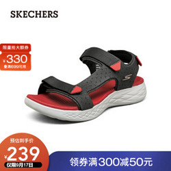 SKECHERS 斯凯奇 Skechers斯凯奇男子轻便休闲运动沙滩鞋魔术贴凉鞋55383 BKRD黑色/红色 41