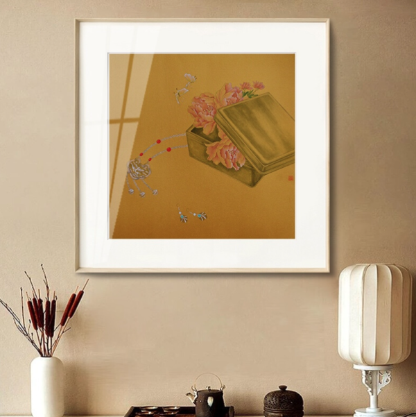 ARTMORN 墨斗鱼艺术 超君 工笔画花鸟装饰画《一盒春》50x50cm 工笔国画 环保画框