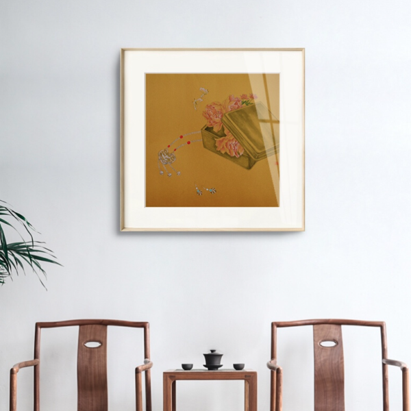 ARTMORN 墨斗鱼艺术 超君 工笔画花鸟装饰画《一盒春》50x50cm 工笔国画 环保画框