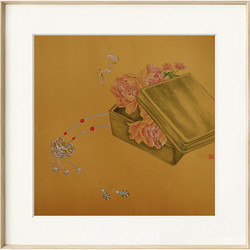 ARTMORN 墨斗鱼艺术 超君 工笔画花鸟装饰画《一盒春》50x50cm 工笔国画 环保画框