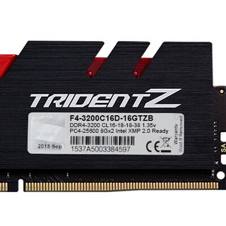 G.SKILL 芝奇 Trident Z三叉戟系列 DDR4 3200MHz 台式机内存 马甲条 银黑混色 16GB 8GBx2 F4-3200C16D-16GTZB