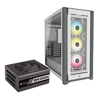 USCORSAIR 美商海盗船 RM1000x 金牌（90%） 全模组ATX电源 1000W +Airflow 5000X RGB 机箱 单侧透 白色