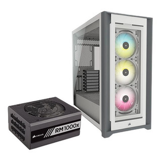 USCORSAIR 美商海盗船 RM1000x 金牌（90%） 全模组ATX电源 1000W +Airflow 5000X RGB 机箱 单侧透 白色