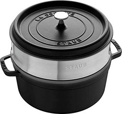 staub 珐宝 STAUB 铸铁锅 带蒸笼26cm，5.2L，黑色