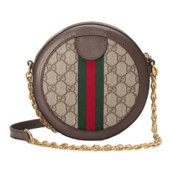 gucci古驰gucci古驰ophidia系列米色乌木色帆布配皮圆形女士单肩斜