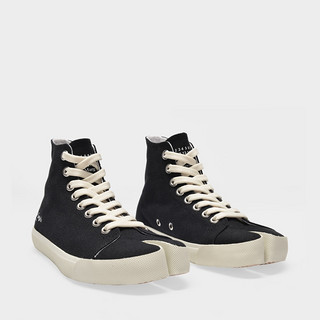 马吉拉Maison Margiela Tabi Sneaker 高帮帆布分趾运动鞋平底鞋（EU38、黑色）