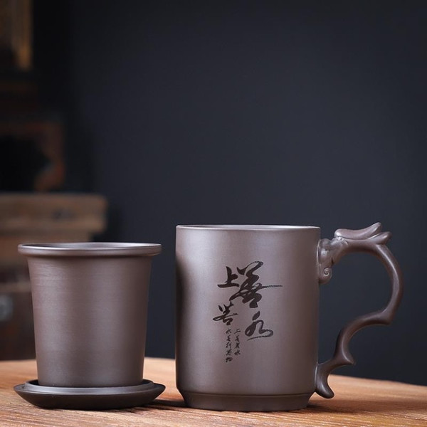 紫砂茶杯 茶水分离杯 内胆过滤杯 紫砂 半手工工艺 