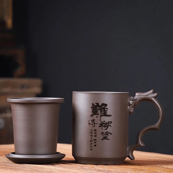 紫砂茶杯 茶水分离杯 内胆过滤杯 紫砂 半手工工艺 