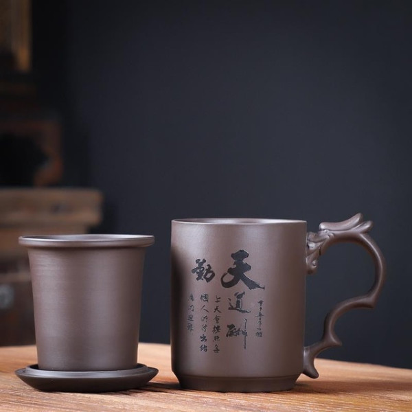 紫砂茶杯 茶水分离杯 内胆过滤杯 紫砂 半手工工艺 