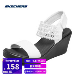 SKECHERS 斯凯奇 Skechers斯凯奇女士一字式扣带露趾凉鞋厚底女夏坡跟鞋 33223 WHT白色 38