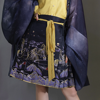 重回汉唐 改良 明制汉服 天在水 女士短马面裙 HFUY2959 黑色 XL