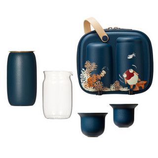 ZENS哲品容月便携茶具陶瓷茶具四件套 琉璃蓝
