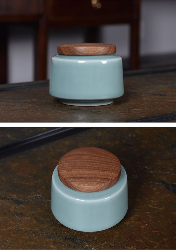 龙泉青瓷 鸿运当头茶叶罐+茶杯 6.5x8cm 8.5x14cm 原矿釉 艺术瓷