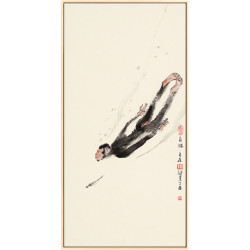 仟象映画 薛继业 创意猴子水墨装饰画《B款-自由自在》30x60cm 油画布 浅木色实木框