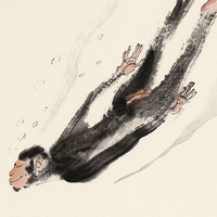仟象映画 薛继业 创意猴子水墨装饰画《B款-自由自在》30x60cm 油画布 浅木色实木框