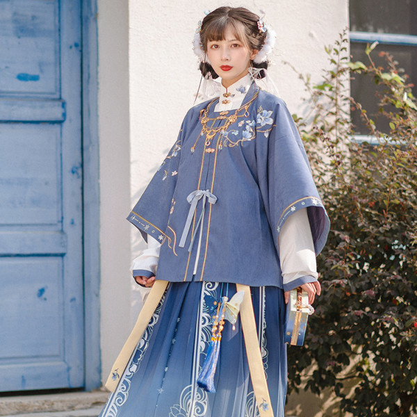 池夏汉服_chixia 池夏 玉雪香 改良 明制短衫百褶裙对襟齐腰全套 秋冬