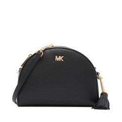 michaelkorsmk黑色牛皮金属logo通勤女包半圆包斜挎包单肩包