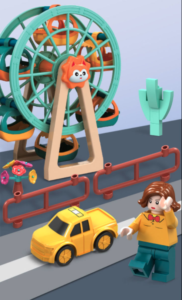 temi糖米儿童积木拼装益智城堡摩天轮滑道玩具