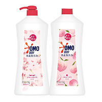 OMO 奥妙 自然工坊洗洁精果蔬餐具净 1.1KG*2 樱花+白桃香型 含替换装叠加2件赠品相当于4块多一瓶超级划算