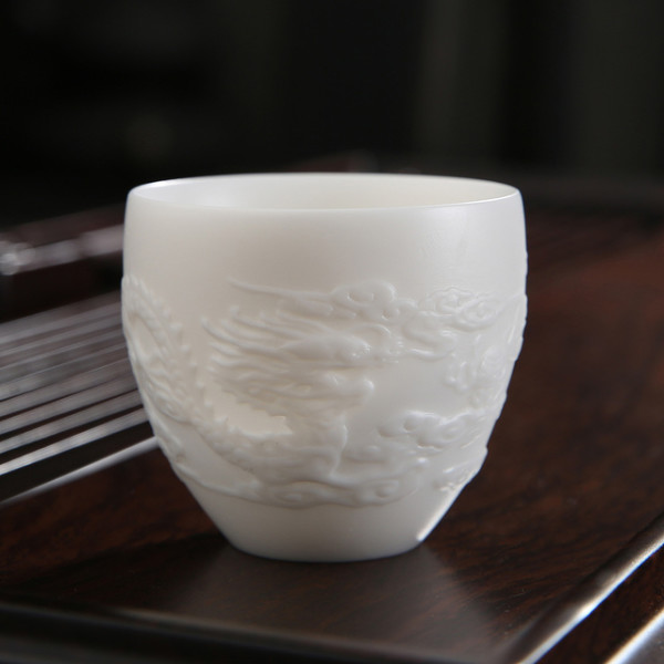 精美瓷器羊脂玉瓷龙凤小茶杯58x54cm陶瓷容量100ml
